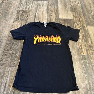 Thrasher Magazine T-Shirt Mens Small Black Cotton Short Sleeve Skater Flame Logo